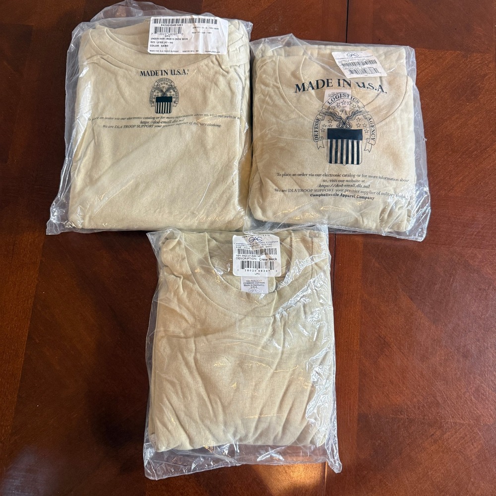 Lot of 8 Military Issue Sand Crew Neck Undershirts Large 100% Cotton Made in USA